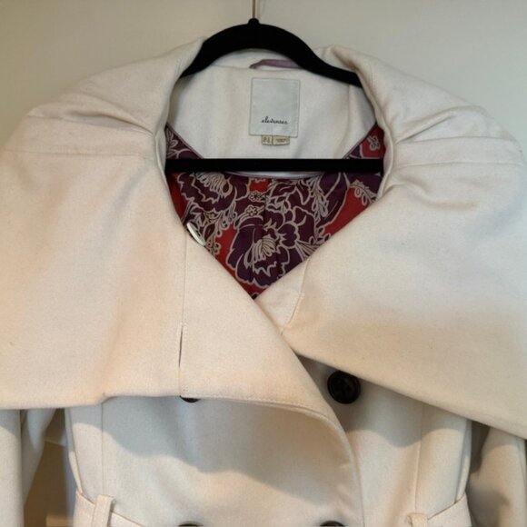 Anthropologie Elevenses Cream Pea Coat Size 4 - Picture 7 of 8